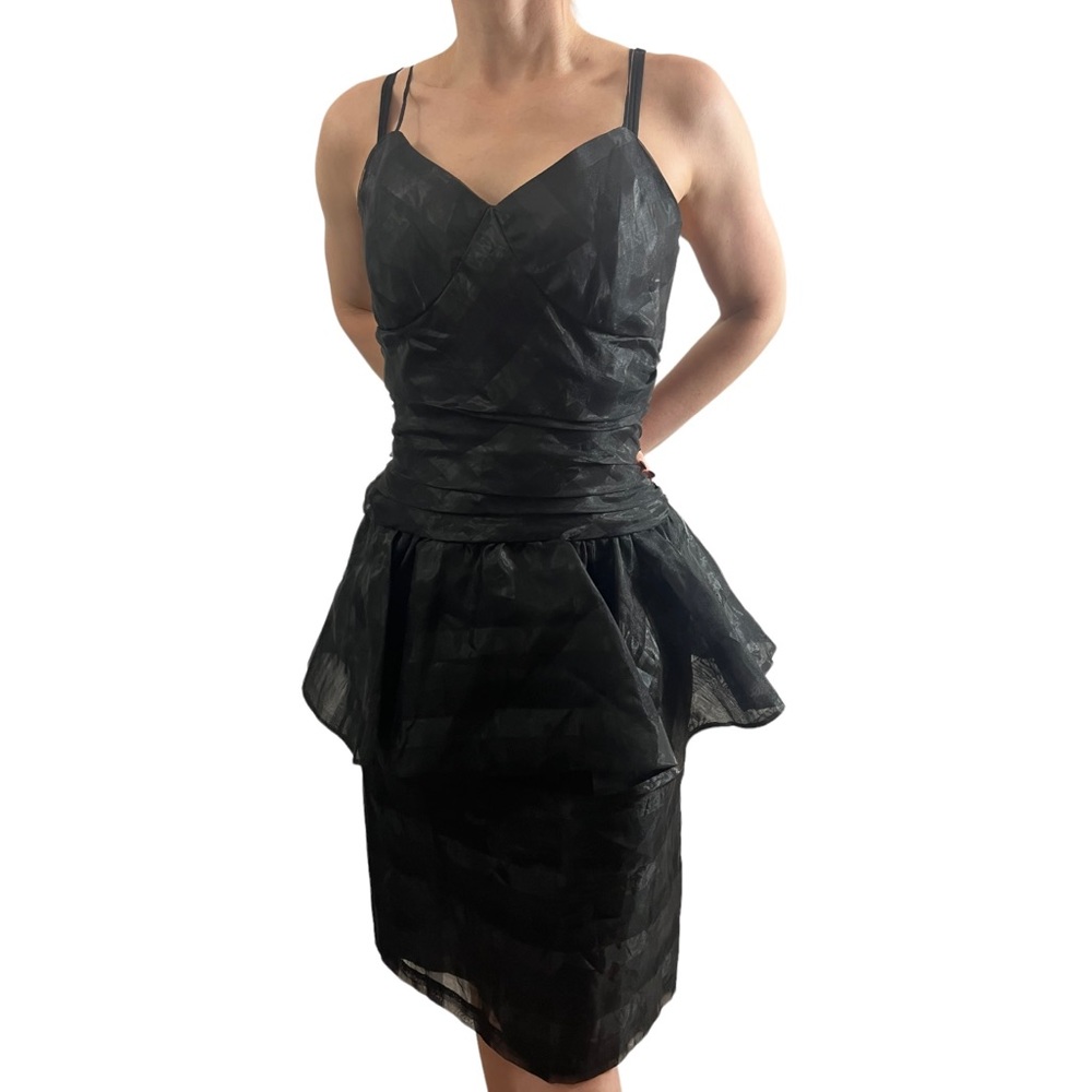 Gorgeous 1980’s Black Vintage Dress with Peplum Detail & Spaghetti Straps, Small - Picture 5 of 9